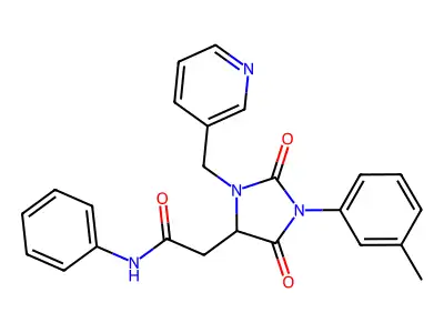 2-[1-(3-methylphenyl)-2,5-dioxo-3-(pyridin-3-ylmethyl)imidazolidin-4-yl]-N-phenylacetamide structure