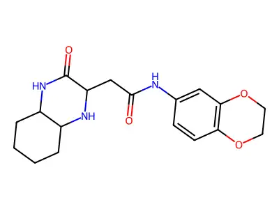 N-(2,3-dihydro-1,4-benzodioxin-6-yl)-2-(3-oxodecahydroquinoxalin-2-yl)acetamide structure