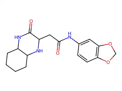 N-1,3-benzodioxol-5-yl-2-(3-oxodecahydro-2-quinoxalinyl)acetamide structure