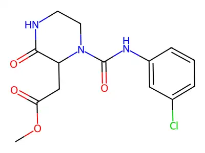 methyl 2-{1-[N-(3-chlorophenyl)carbamoyl]-3-oxopiperazin-2-yl}acetate structure