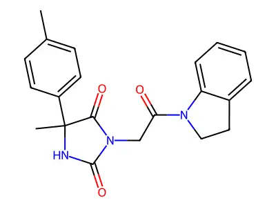 3-[2-(2,3-dihydroindol-1-yl)-2-oxoethyl]-5-methyl-5-(4-methylphenyl)imidazolidine-2,4-dione structure