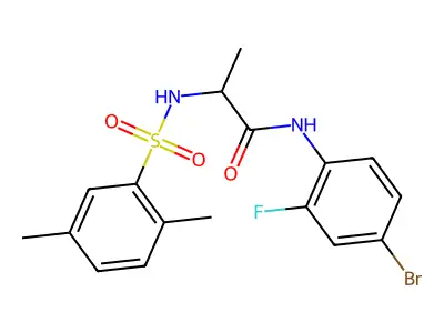N-(4-bromo-2-fluorophenyl)-2-{[(2,5-dimethylphenyl)sulfonyl]amino}propanamide structure