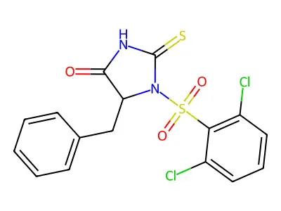 5-Benzyl-1-((2,6-dichlorophenyl)sulfonyl)-2-thioxoimidazolidin-4-one structure