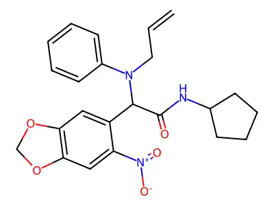 2-(allyl(phenyl)amino)-N-cyclopentyl-2-(6-nitrobenzo[d][1,3]dioxol-5-yl)acetamide structure