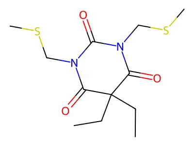 2,4,6(1H,3H,5H)-Pyrimidinetrione, 1,3-bis((methylthio)methyl)-5,5-diethyl- structure