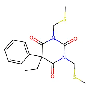 2,4,6(1H,3H,5H)-Pyrimidinetrione, 5-ethyl-N,N'-bis((methylthio)methyl)-5-phenyl- structure