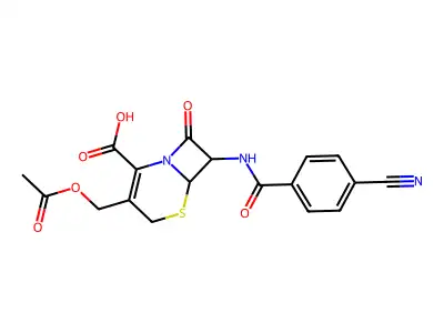 3-(acetoxymethyl)-7-(4-cyanobenzamido)-8-oxo-5-thia-1-azabicyclo[4.2.0]oct-2-ene-2-carboxylic acid structure