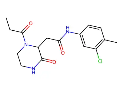 N-(3-chloro-4-methylphenyl)-2-(3-oxo-1-propanoylpiperazin-2-yl)acetamide structure