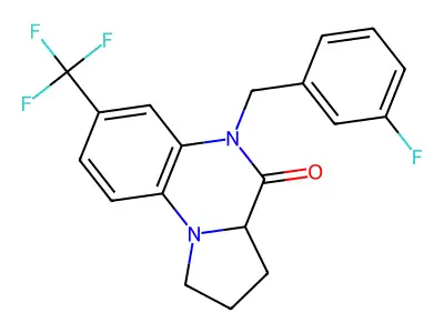 5-(3-fluorobenzyl)-7-(trifluoromethyl)-1,2,3,3a-tetrahydropyrrolo[1,2-a]quinoxalin-4(5H)-one structure