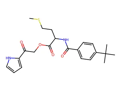 N-[4-(1,1-Dimethylethyl)benzoyl]methionine 2-oxo-2-(1H-pyrrol-2-yl)ethyl ester structure