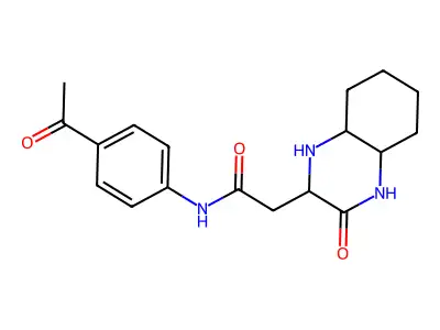 N-(4-acetylphenyl)-2-(3-oxodecahydroquinoxalin-2-yl)acetamide structure