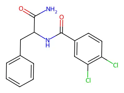 N-(1-amino-1-oxo-3-phenylpropan-2-yl)-3,4-dichlorobenzamide structure