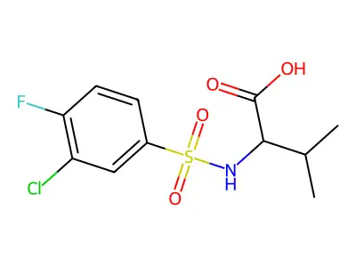 (2S)-2-[(3-chloro-4-fluorophenyl)sulfonylamino]-3-methylbutanoic acid structure