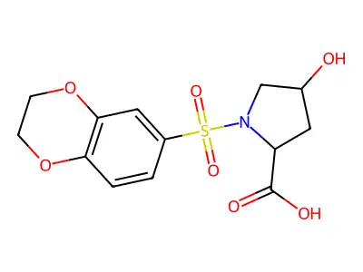 1-(2,3-dihydro-1,4-benzodioxine-6-sulfonyl)-4-hydroxypyrrolidine-2-carboxylic acid structure