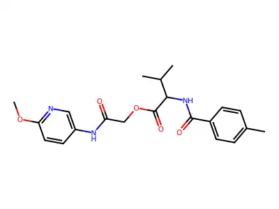[2-[(6-methoxypyridin-3-yl)amino]-2-oxoethyl] 3-methyl-2-[(4-methylbenzoyl)amino]butanoate structure
