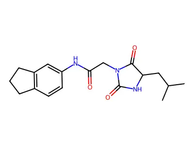 N-(2,3-dihydro-1H-inden-5-yl)-2-[4-(2-methylpropyl)-2,5-dioxoimidazolidin-1-yl]acetamide structure