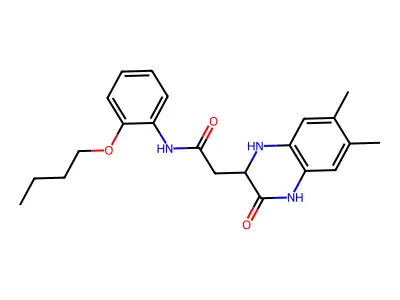 N-(2-butoxyphenyl)-2-(6,7-dimethyl-3-oxo-1,2,3,4-tetrahydroquinoxalin-2-yl)acetamide structure