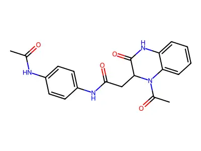 N-(4-acetamidophenyl)-2-(1-acetyl-3-oxo-2,4-dihydroquinoxalin-2-yl)acetamide structure