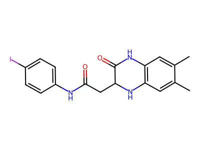 2-(6,7-dimethyl-3-oxo-1,2,3,4-tetrahydroquinoxalin-2-yl)-N-(4-iodophenyl)acetamide structure
