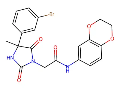 2-[4-(3-bromophenyl)-4-methyl-2,5-dioxoimidazolidin-1-yl]-N-(2,3-dihydro-1,4-benzodioxin-6-yl)acetamide structure