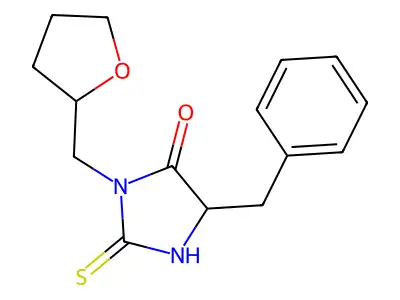 4-benzyl-1-(oxolan-2-ylmethyl)-2-sulfanyl-4,5-dihydro-1H-imidazol-5-one structure