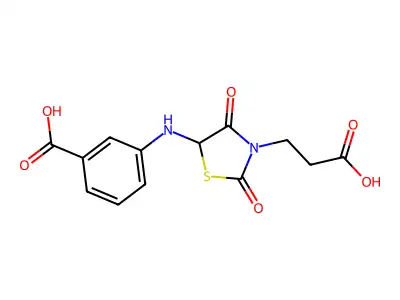 3-{[3-(2-Carboxyethyl)-2,4-dioxo-1,3-thiazolidin-5-yl]amino}benzoic acid structure