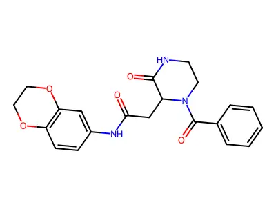 N-(2,3-dihydro-1,4-benzodioxin-6-yl)-2-[3-oxo-1-(phenylcarbonyl)piperazin-2-yl]acetamide structure