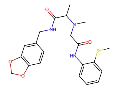 N-(1,3-benzodioxol-5-ylmethyl)-2-[methyl-[2-(2-methylsulfanylanilino)-2-oxoethyl]amino]propanamide structure
