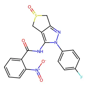 N-(2-(4-fluorophenyl)-5-oxido-4,6-dihydro-2H-thieno[3,4-c]pyrazol-3-yl)-2-nitrobenzamide structure