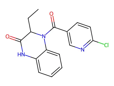 4-[(6-chloro-3-pyridinyl)carbonyl]-3-ethyl-3,4-dihydro-2(1H)-quinoxalinone structure