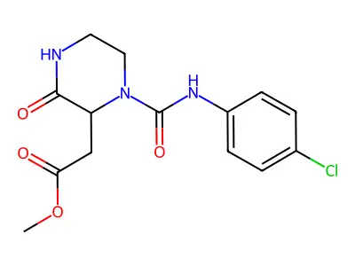 [1-(4-Chloro-phenylcarbamoyl)-3-oxo-piperazin-2-yl]-acetic acid methyl ester structure