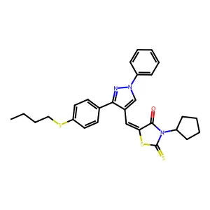 (5Z)-5-({3-[4-(butylsulfanyl)phenyl]-1-phenyl-1H-pyrazol-4-yl}methylidene)-3-cyclopentyl-2-thioxo-1,3-thiazolidin-4-one structure