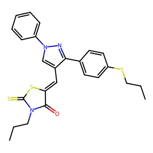 (5Z)-5-({1-phenyl-3-[4-(propylsulfanyl)phenyl]-1H-pyrazol-4-yl}methylidene)-3-propyl-2-thioxo-1,3-thiazolidin-4-one structure