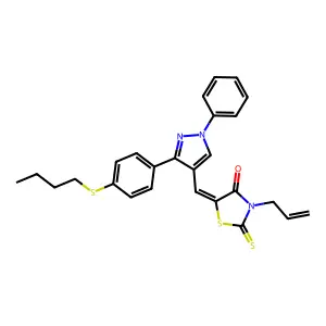(Z)-3-allyl-5-((3-(4-(butylthio)phenyl)-1-phenyl-1H-pyrazol-4-yl)methylene)-2-thioxothiazolidin-4-one structure