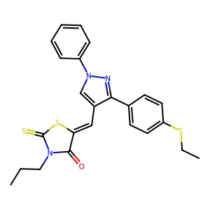 (5Z)-5-({3-[4-(ethylsulfanyl)phenyl]-1-phenyl-1H-pyrazol-4-yl}methylidene)-3-propyl-2-thioxo-1,3-thiazolidin-4-one structure