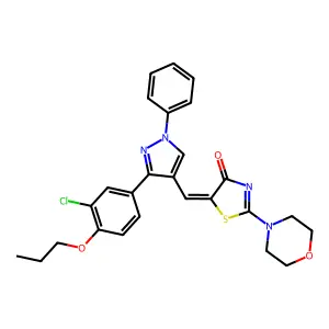 (5Z)-5-{[3-(3-chloro-4-propoxyphenyl)-1-phenyl-1H-pyrazol-4-yl]methylidene}-2-(morpholin-4-yl)-1,3-thiazol-4(5H)-one structure