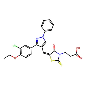 3-[(5Z)-5-{[3-(3-chloro-4-ethoxyphenyl)-1-phenyl-1H-pyrazol-4-yl]methylidene}-4-oxo-2-thioxo-1,3-thiazolidin-3-yl]propanoic acid structure