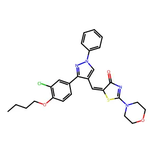 (5Z)-5-{[3-(4-butoxy-3-chlorophenyl)-1-phenyl-1H-pyrazol-4-yl]methylidene}-2-(morpholin-4-yl)-1,3-thiazol-4(5H)-one structure