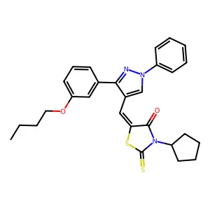 (5Z)-5-{[3-(3-butoxyphenyl)-1-phenyl-1H-pyrazol-4-yl]methylidene}-3-cyclopentyl-2-thioxo-1,3-thiazolidin-4-one structure