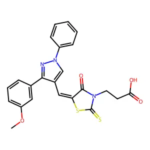 3-[(5Z)-5-{[3-(3-methoxyphenyl)-1-phenyl-1H-pyrazol-4-yl]methylidene}-4-oxo-2-thioxo-1,3-thiazolidin-3-yl]propanoic acid structure