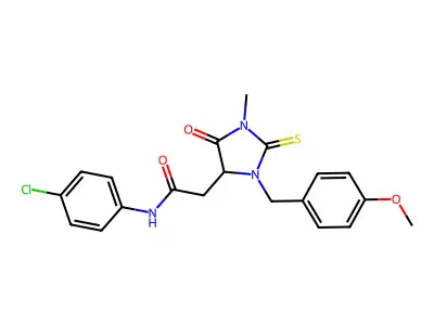 N-(4-chlorophenyl)-2-[3-(4-methoxybenzyl)-1-methyl-5-oxo-2-thioxoimidazolidin-4-yl]acetamide structure
