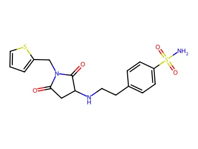 4-(2-{[2,5-dioxo-1-(thiophen-2-ylmethyl)pyrrolidin-3-yl]amino}ethyl)benzenesulfonamide structure