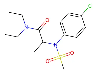 2-(4-chloro-N-methylsulfonylanilino)-N,N-diethylpropanamide structure