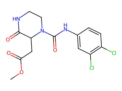 methyl 2-{1-[N-(3,4-dichlorophenyl)carbamoyl]-3-oxopiperazin-2-yl}acetate structure