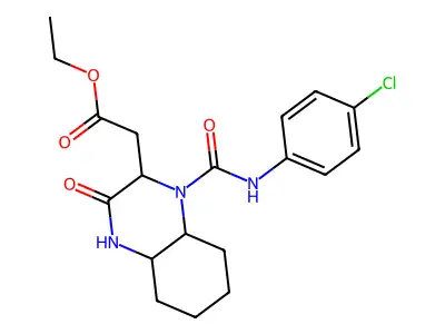 Ethyl (1-{[(4-chlorophenyl)amino]carbonyl}-3-oxodecahydro-2-quinoxalinyl)acetate structure