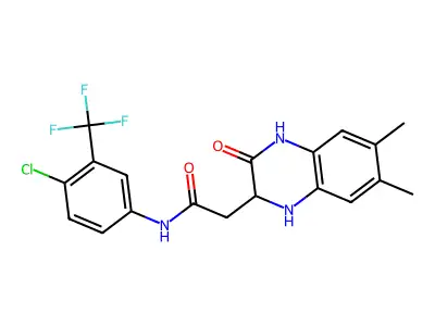N-[4-chloro-3-(trifluoromethyl)phenyl]-2-(6,7-dimethyl-3-oxo-1,2,3,4-tetrahydroquinoxalin-2-yl)acetamide structure