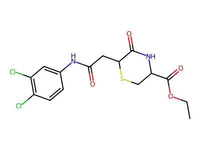 Ethyl 6-[2-(3,4-dichloroanilino)-2-oxoethyl]-5-oxothiomorpholine-3-carboxylate structure