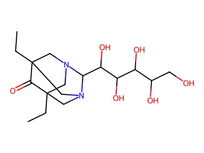 1-C-(5,7-diethyl-6-oxo-1,3-diazatricyclo[3.3.1.1~3,7~]dec-2-yl)pentitol structure
