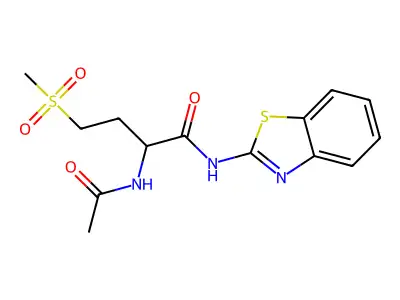 2-acetamido-N-(benzo[d]thiazol-2-yl)-4-(methylsulfonyl)butanamide structure