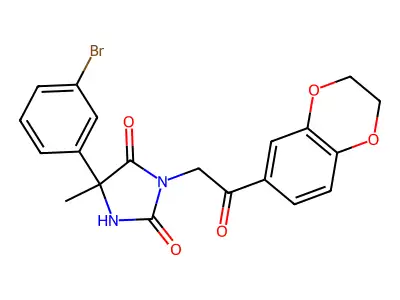 5-(3-bromophenyl)-3-[2-(2,3-dihydro-1,4-benzodioxin-6-yl)-2-oxoethyl]-5-methylimidazolidine-2,4-dione structure